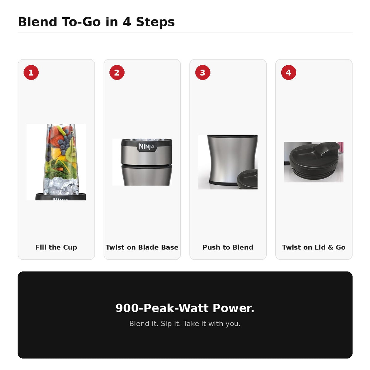 Ninja Nutri-Plus Personal Blender (BN301), 900-Peak-Watt Push-to-Blend Motor