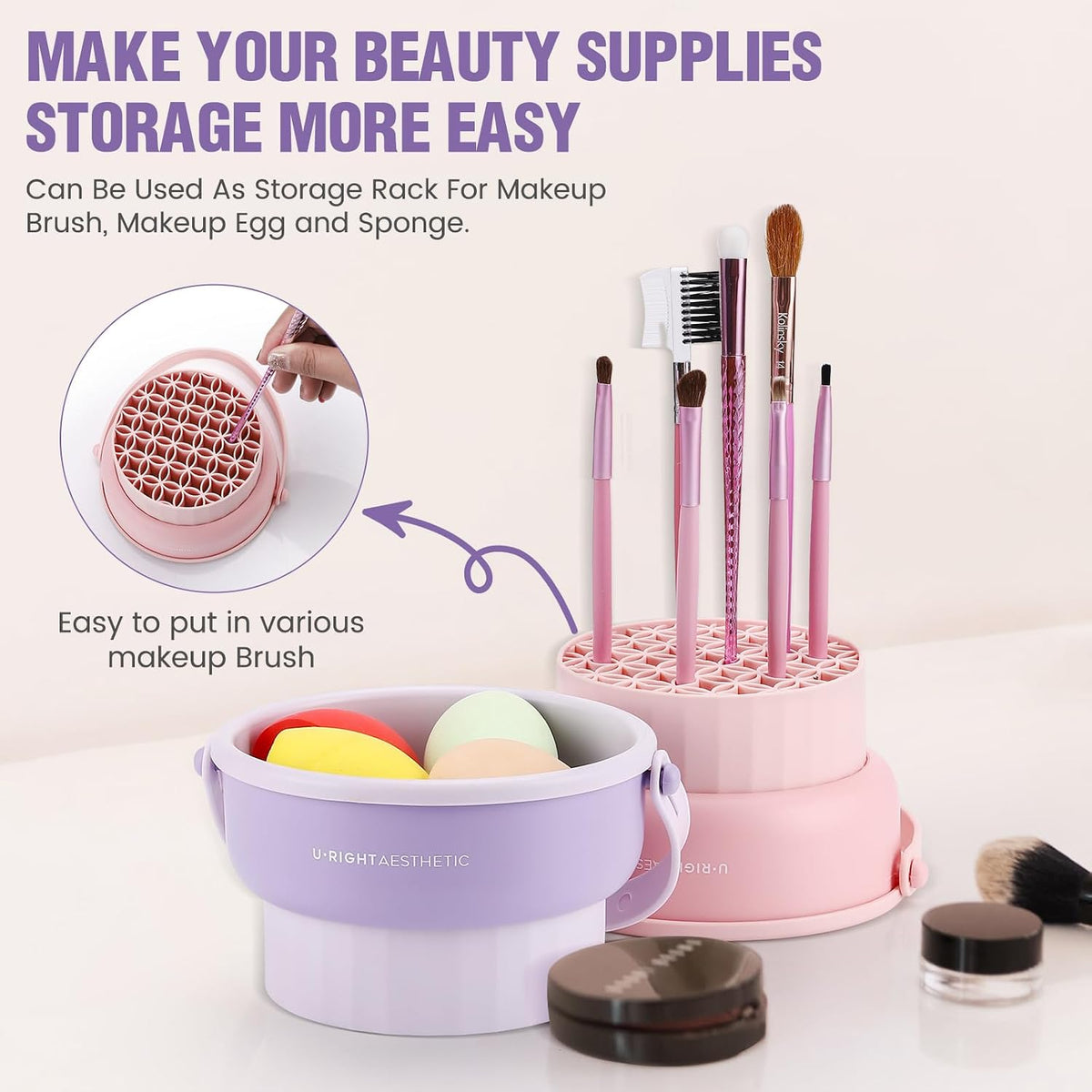 3-in-1 Silicone Makeup Brush Cleaner Mat & Drying Bowl – Portable Cosmetic Brush Scrubber Holder