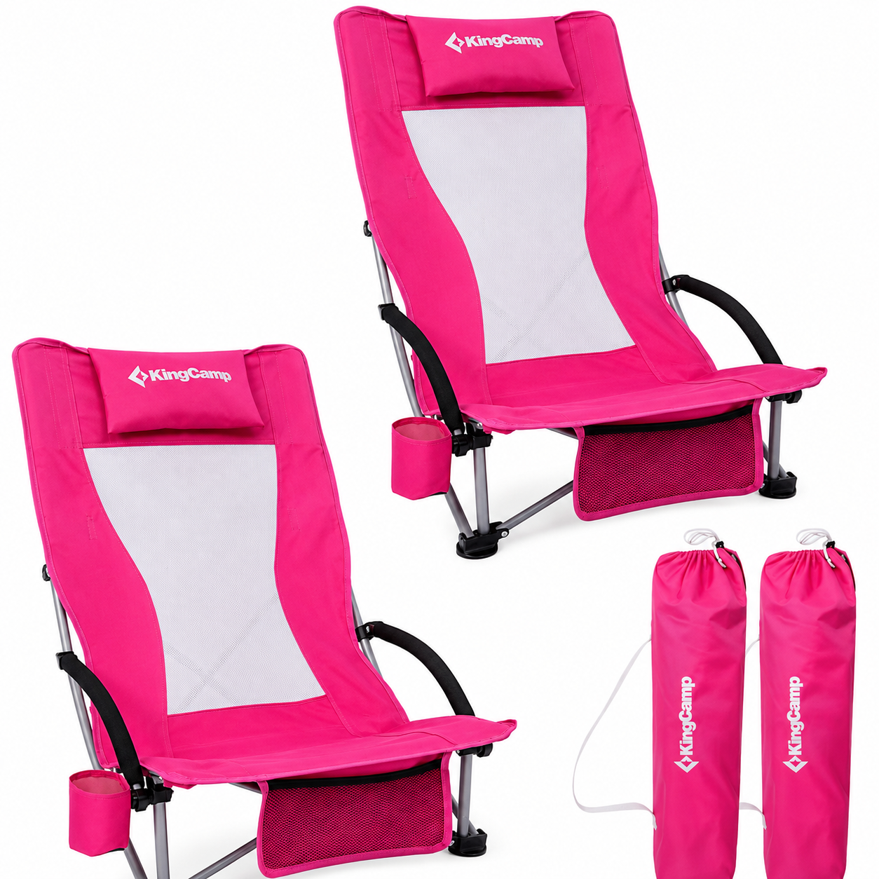 KingCamp Low Beach Chair, High Back Folding Camping Chair