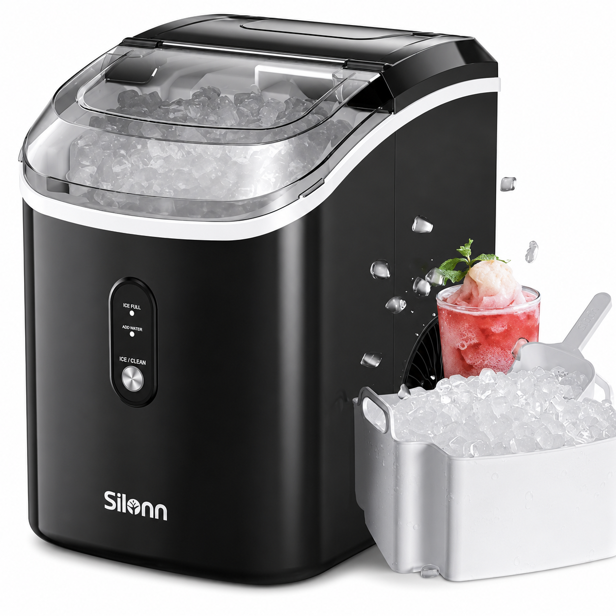 Nugget Ice Maker Countertop, Silonn Chewable Pellet Ice Machine with Self-Cleanin Function, 36lbs/24H
