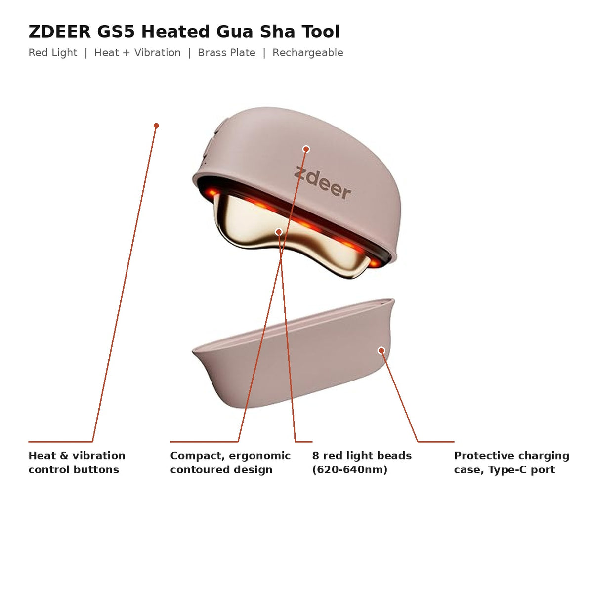ZDEER GS5 Electric Heated Gua Sha Tool with Red Light Therapy & Vibration