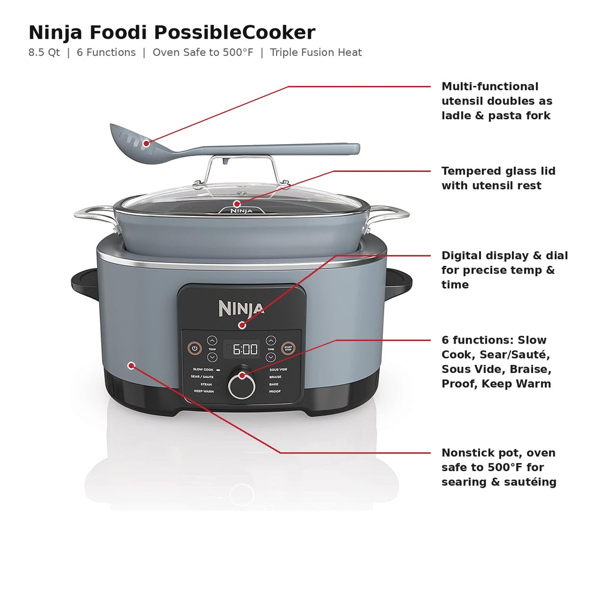Ninja PossibleCooker PLUS 6-in-1 Multi-Cooker, Oven-Safe Nonstick Pot to 500°F