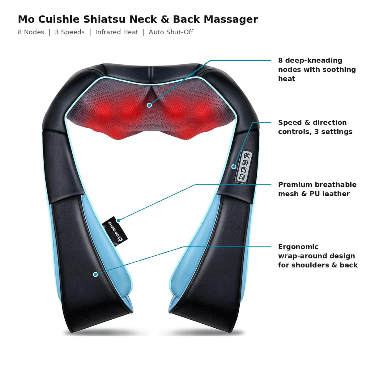 Mo Cuishle Shiatsu Neck, Shoulder, and Back Massager with Heat | Deep Tissue Electric Massager