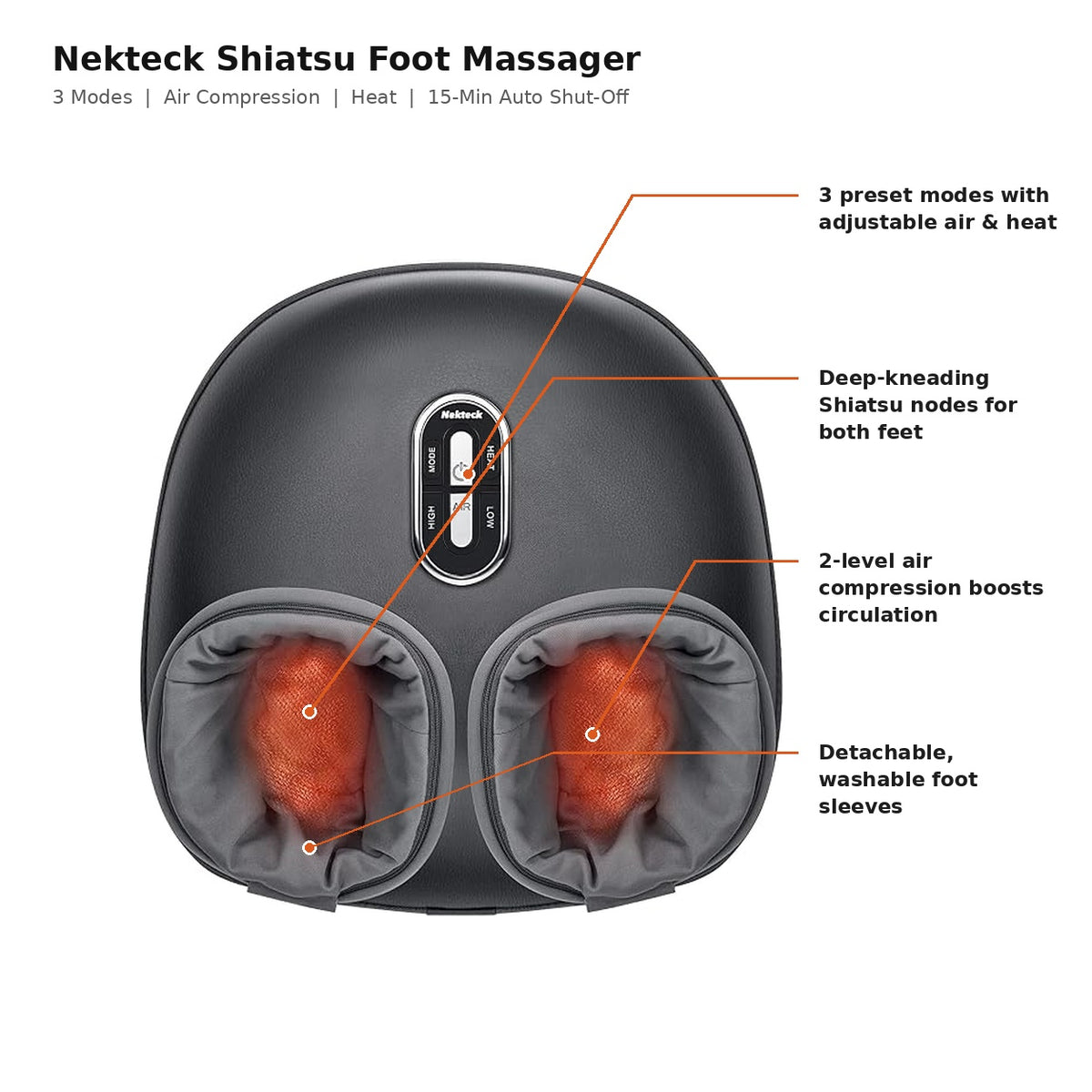 Nekteck Shiatsu Foot Massager with Heat & Air Compression | 3-Mode Deep Kneading Massage