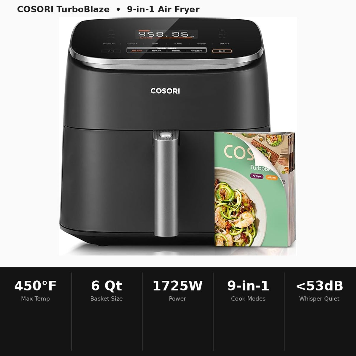 Cosori TurboBlaze 6-Quart 9-in-1 Air Fryer with PFAS-Free Ceramic Nonstick Basket