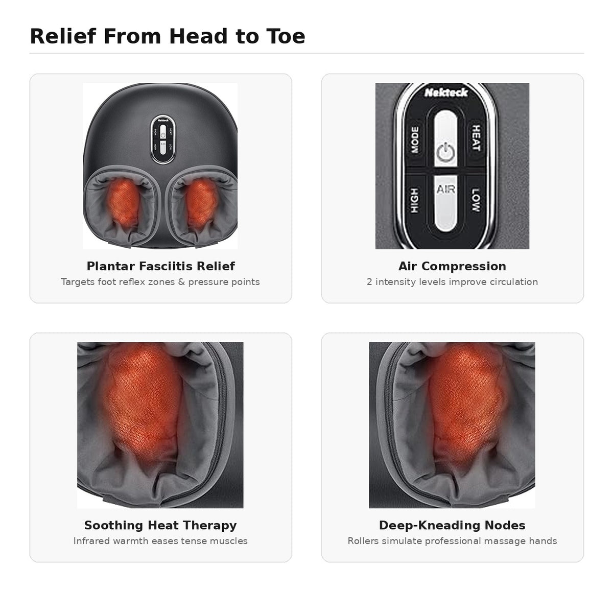 Nekteck Shiatsu Foot Massager with Heat & Air Compression | 3-Mode Deep Kneading Massage