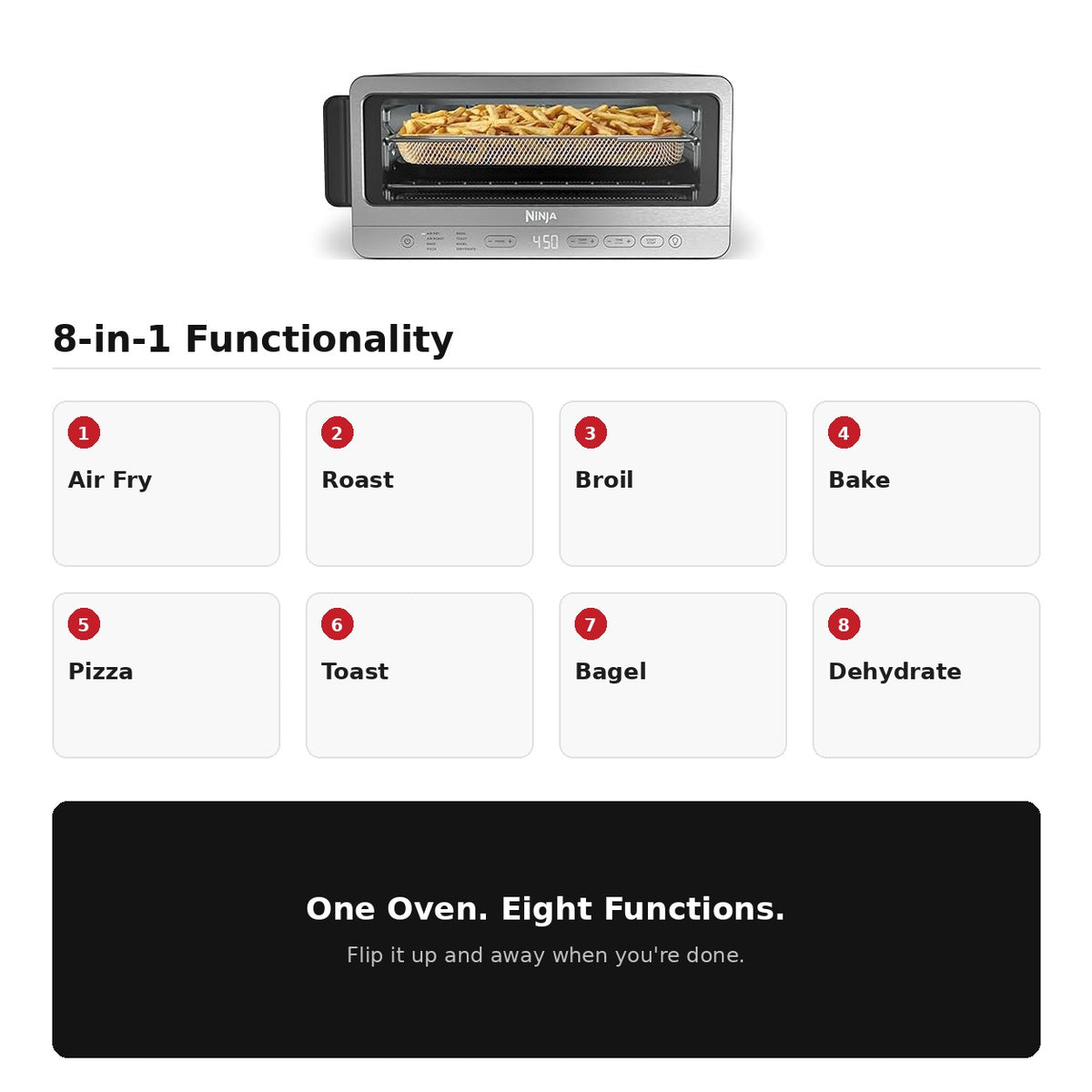 Ninja Digital Air Fry Countertop Oven (SP151) 8-in-1 Flip-Away Toaster Oven, 1800W, Stainless Steel