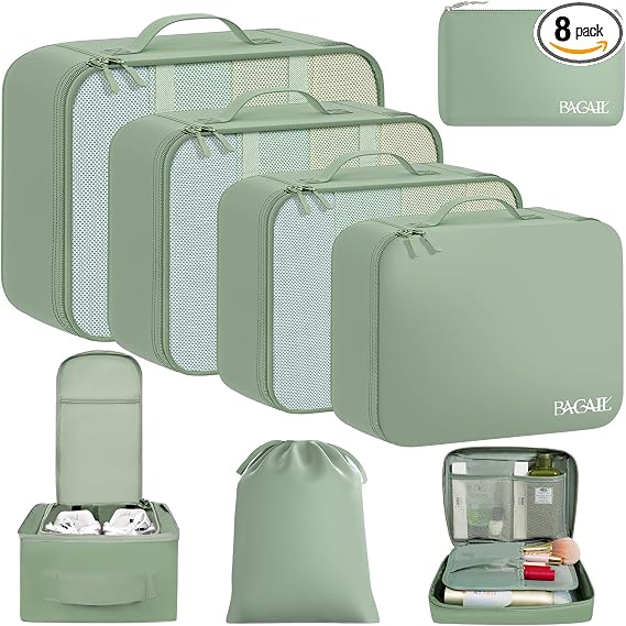 BAGAIL 8 Set Packing Cubes for Suitcases | Lightweight Luggage Organizers & Travel Bags
