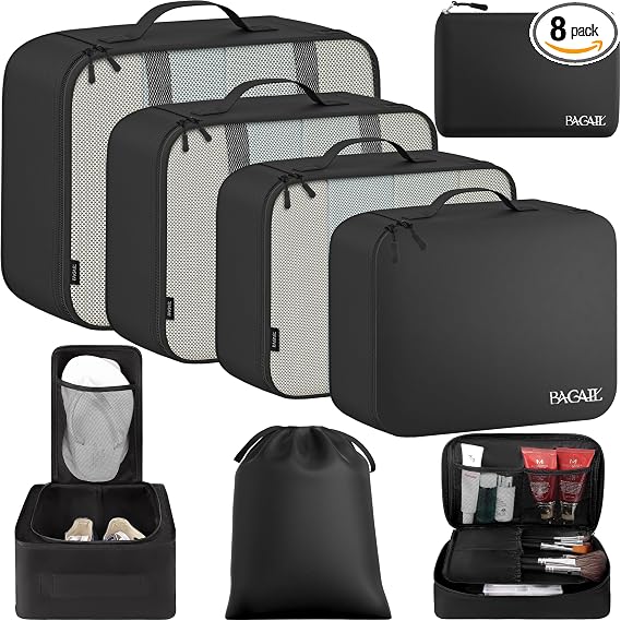 BAGAIL 8 Set Packing Cubes for Suitcases | Lightweight Luggage Organizers & Travel Bags