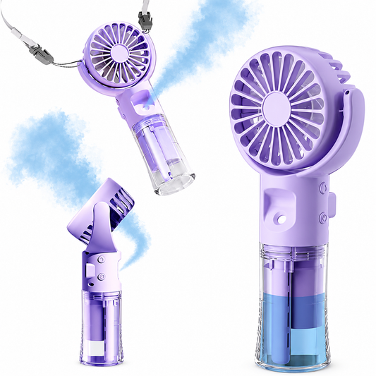 Handheld Misting Fan，Rechargeable Battery Operated ，Portable 4 Speeds