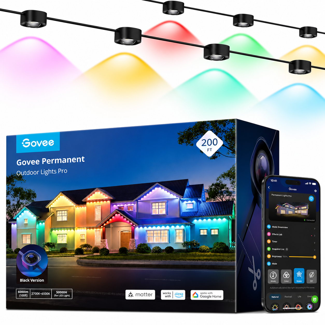 Govee Permanent Outdoor Lights Pro, 200ft with 120 RGBIC LED Lights
