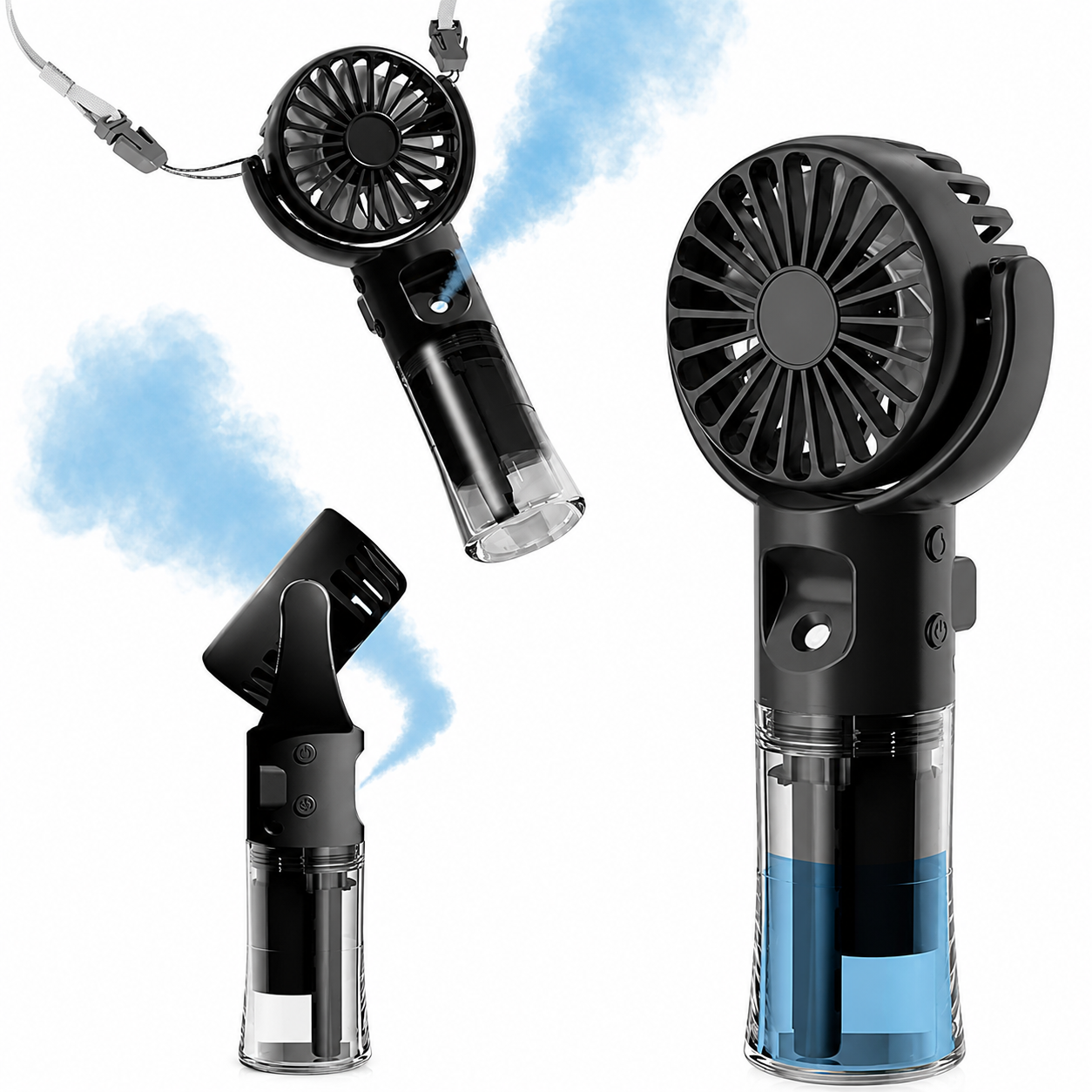 Handheld Misting Fan，Rechargeable Battery Operated ，Portable 4 Speeds
