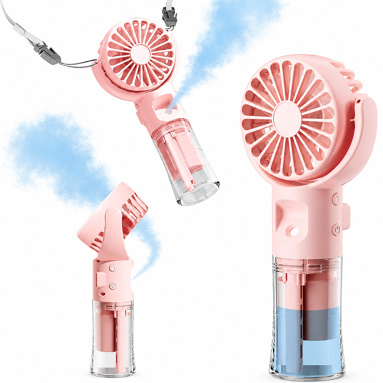 Handheld Misting Fan，Rechargeable Battery Operated ，Portable 4 Speeds