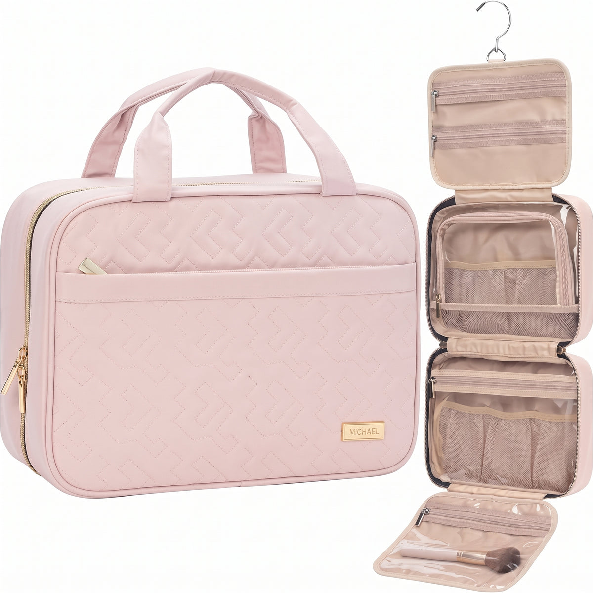 NISHEL Hanging Toiletry Bag for Women – Compact Travel Makeup Organizer for Cosmetics & Shampoo