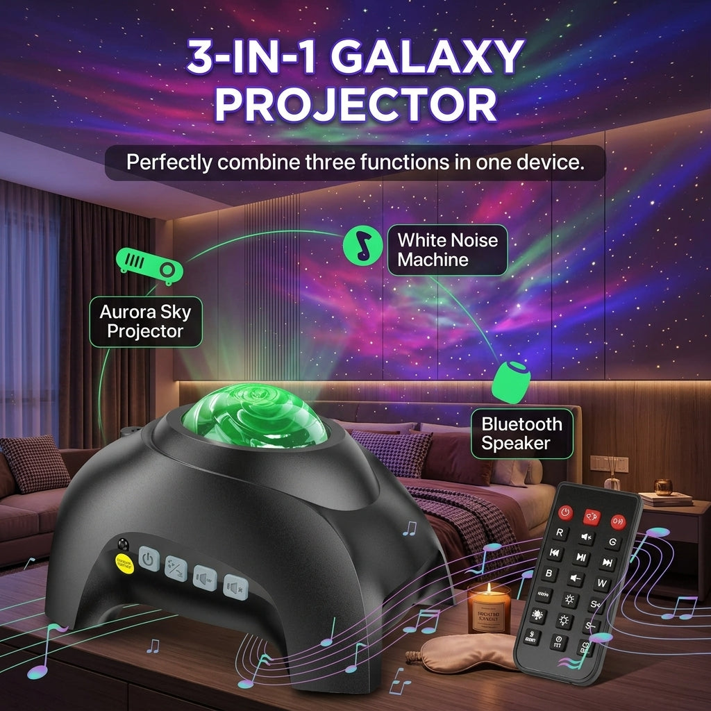 Northern Galaxy Light Aurora Projector with 33 Lighting Effects — 3-in-1 LED Star Projector, White Noise Machine & Bluetooth Speaker