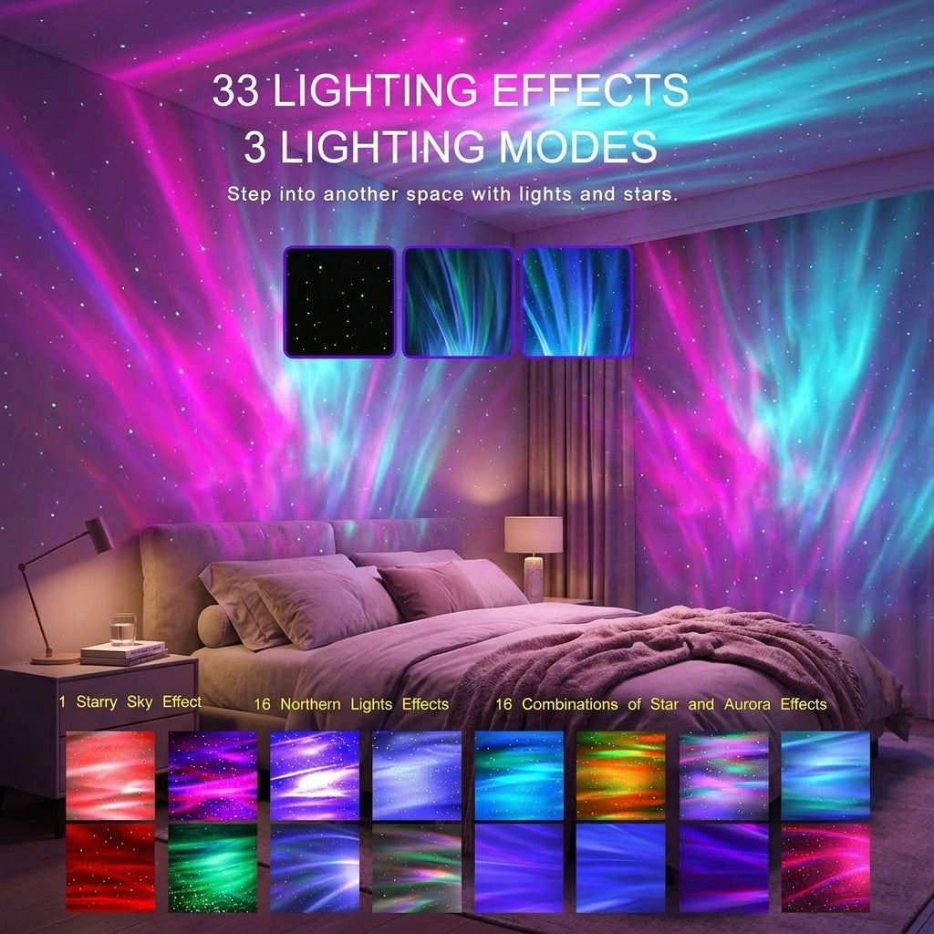 Northern Galaxy Light Aurora Projector with 33 Lighting Effects — 3-in-1 LED Star Projector, White Noise Machine & Bluetooth Speaker