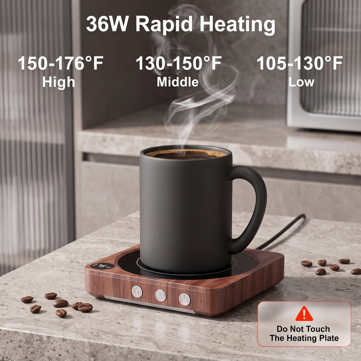 House Gem Coffee Mug Warmer for Desk & Candle Warmer Plate — 36W Fast Heating to 176°F, 12H Timer, Smart Memory & LED Display