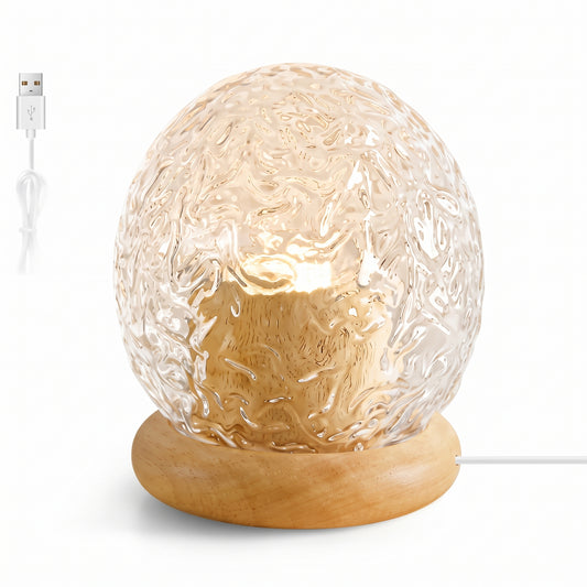 3-in-1 Crystal Glass LED Ambient Light Projector — 16-Color Ocean Wave & Sunset Lamp with Remote Control, Timer & Wooden Base