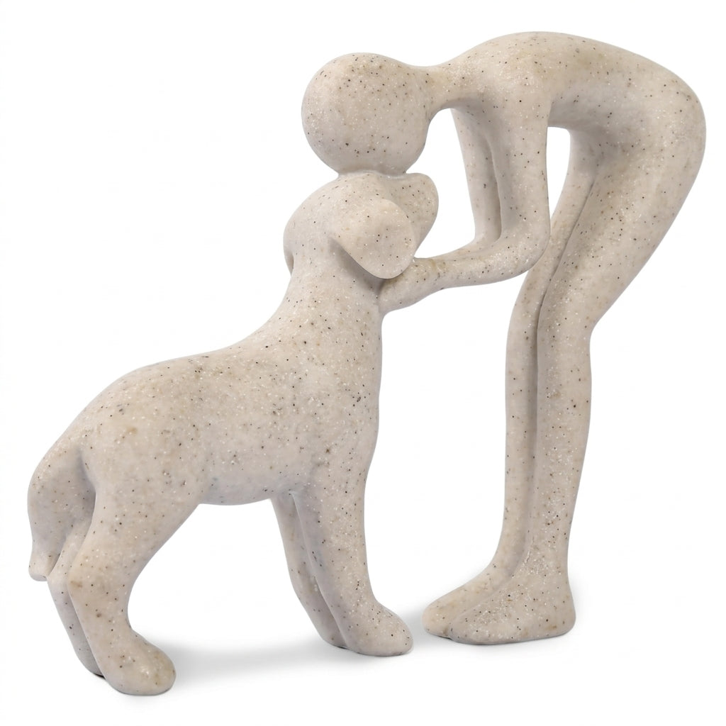 Abstract Person and Dog Head-to-Head Figurine | Sandstone Finish Resin Sculpture & Sympathy Memorial Keepsake for Dog Lovers