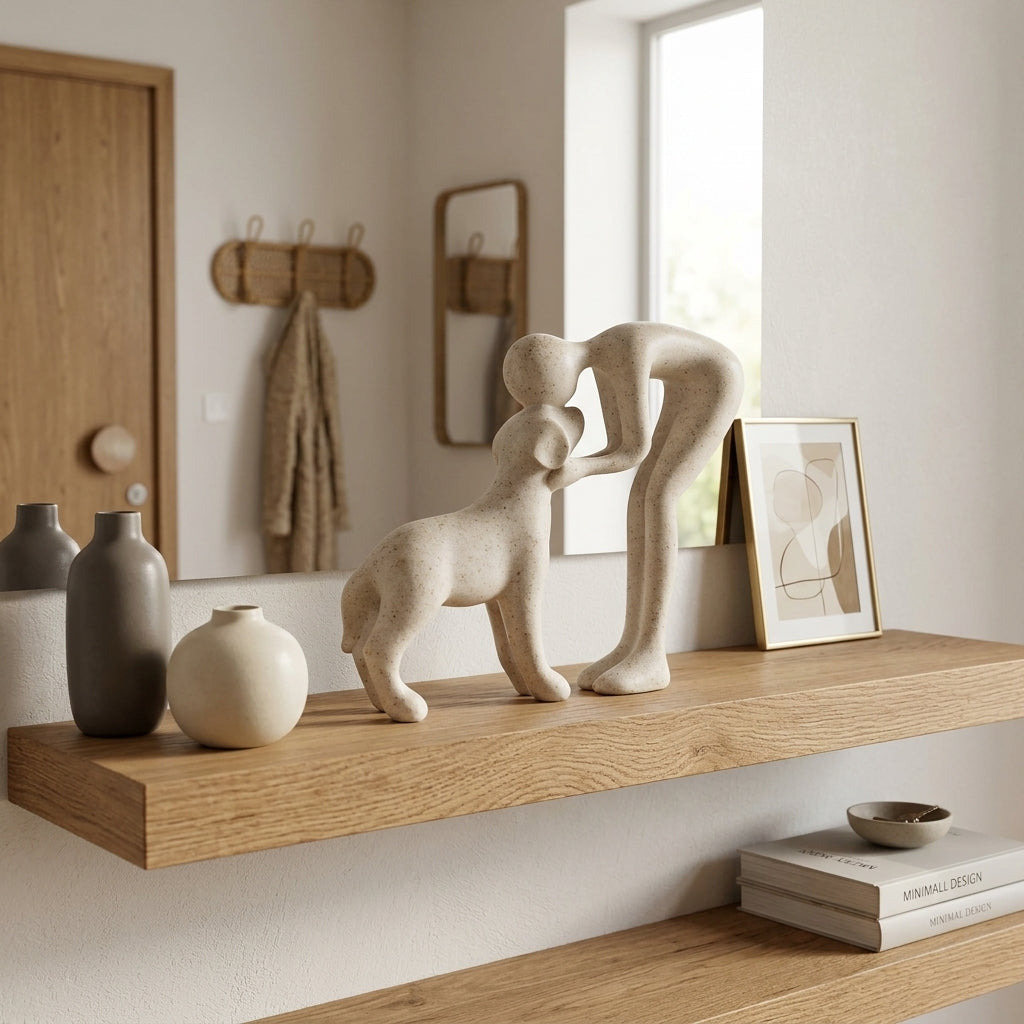Abstract Person and Dog Head-to-Head Figurine | Sandstone Finish Resin Sculpture & Sympathy Memorial Keepsake for Dog Lovers