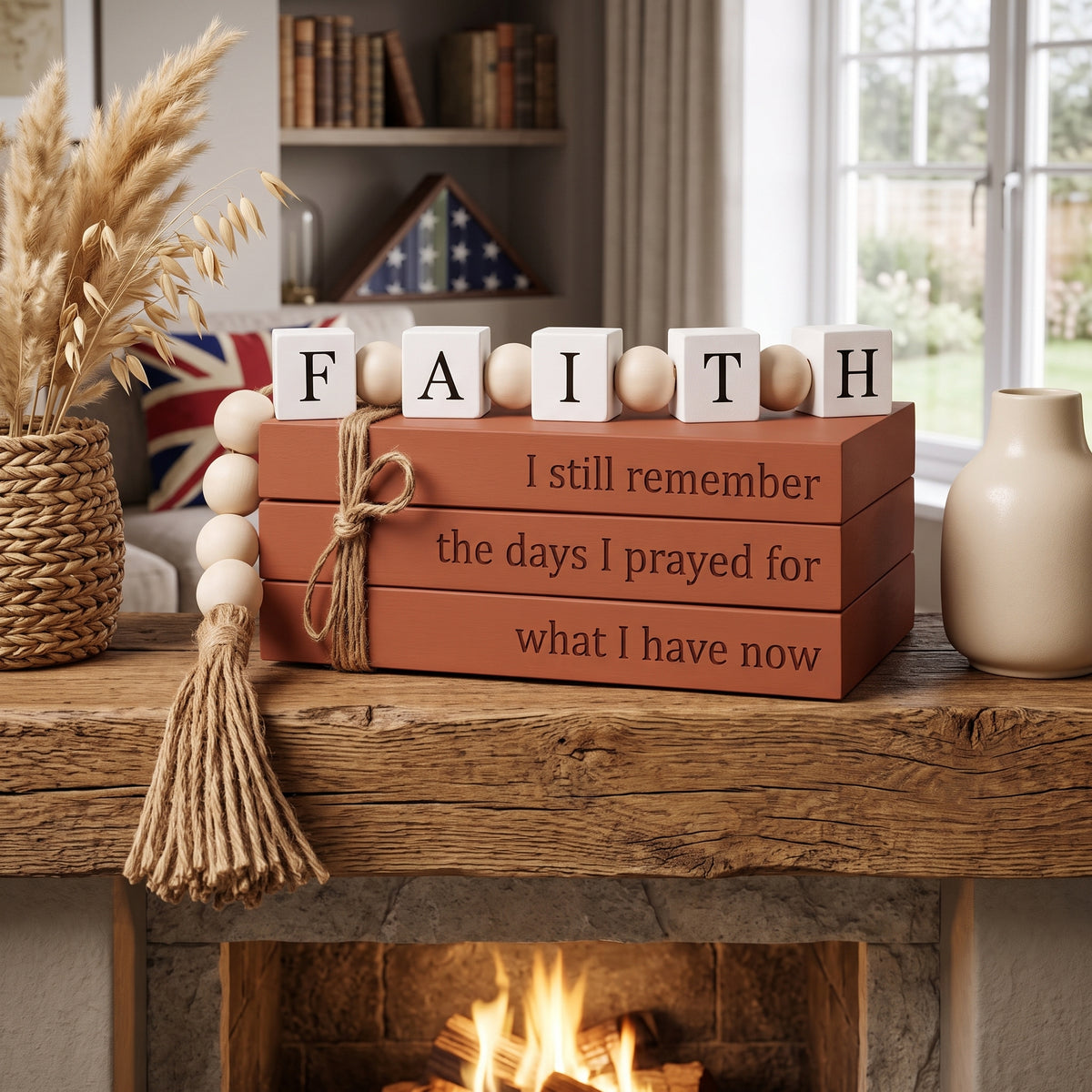 Farmhouse Fake Decorative Books Wooden Box with Wooden Bead Tassel | Decor for Living Room, Bookshelf & Coffee Table