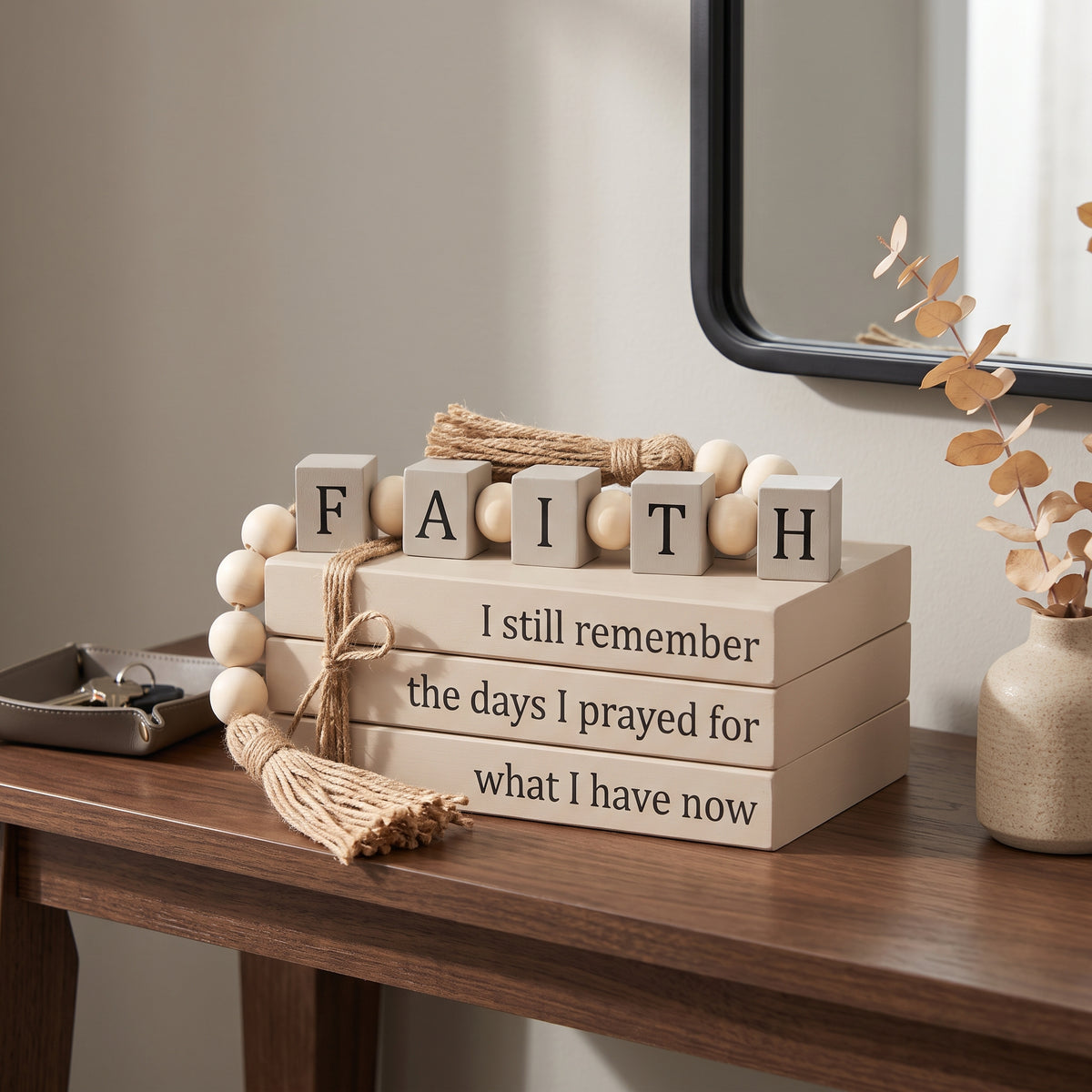 Farmhouse Fake Decorative Books Wooden Box with Wooden Bead Tassel | Decor for Living Room, Bookshelf & Coffee Table