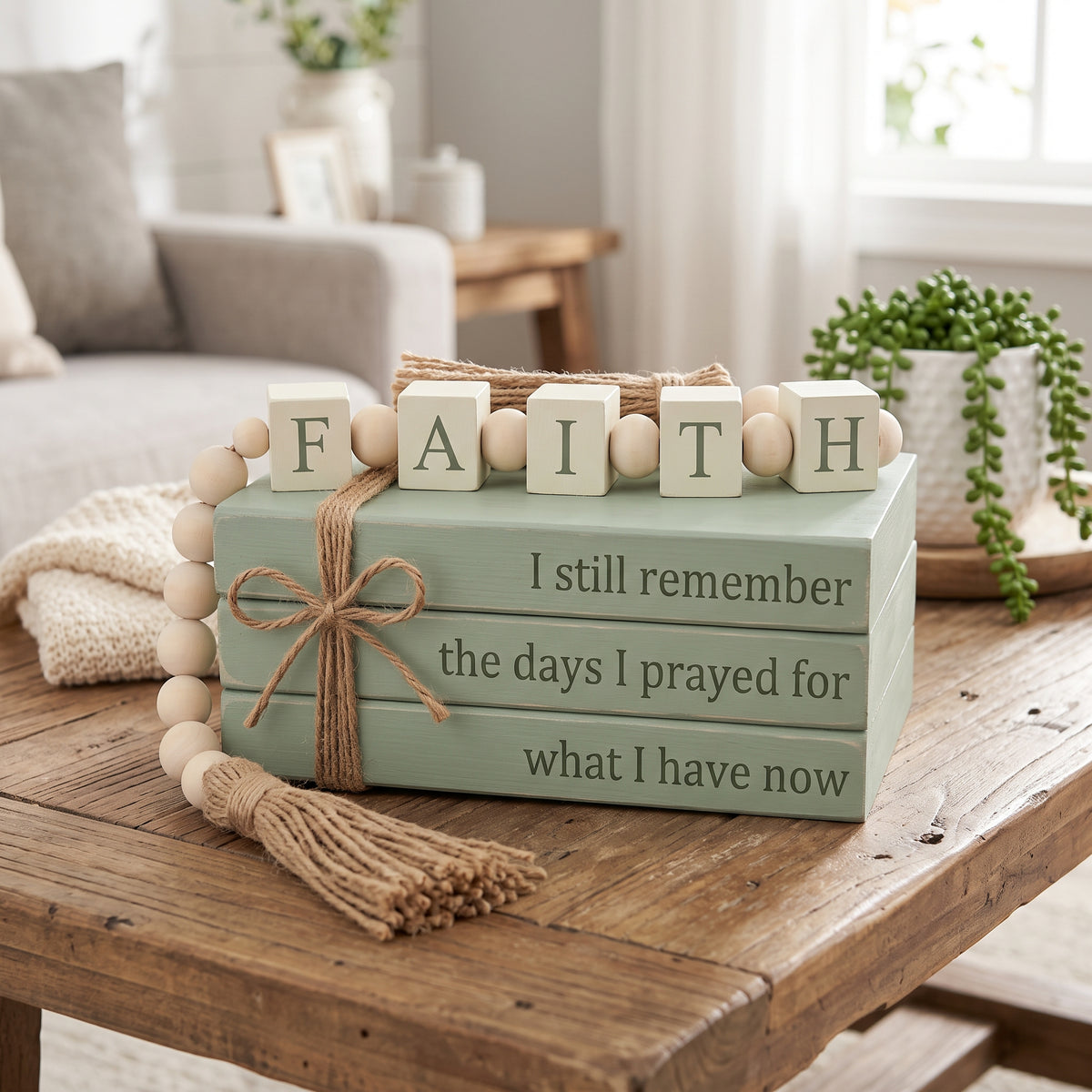Farmhouse Fake Decorative Books Wooden Box with Wooden Bead Tassel | Decor for Living Room, Bookshelf & Coffee Table